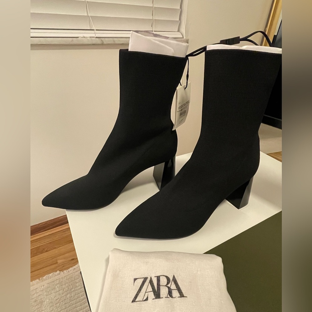Zara Black Heeled Boots with Pointed Toe